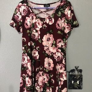 Maroon floral skater dress